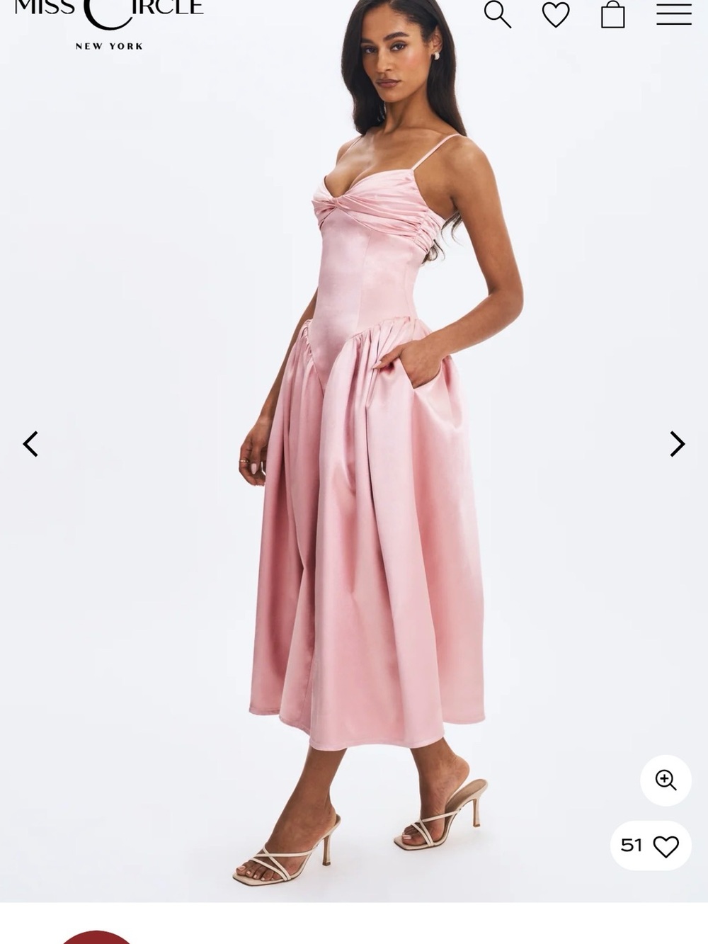 Miss Circle Pink Satin Midi Dress with Spaghetti Straps